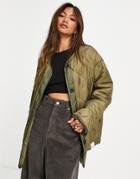 Topshop Lightweight Quilted Liner Jacket In Khaki-green