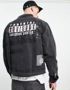 Liquor N Poker Denim Jacket In Black With Parental Advisory Logo And Distressing