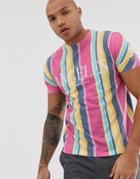 Asos Design Relaxed T-shirt With Vertical Stripes And Los Angeles Print - Multi