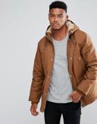 River Island Parka Jacket With Fleece Lined Hood In Brown