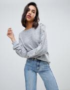 Vero Moda Button Sleeve Sweater - Gray