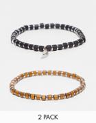 Topman Two Pack Beaded Bracelet-gold