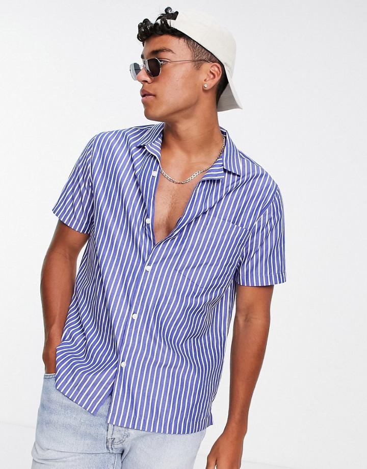 Topman Revere Stripe Shirt In Blue-blues