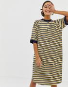 Monki Oversized T-shirt Dress In Multi Stripe - Multi