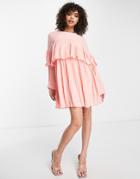 Missguided Pleated Smock Dress In Blush-pink