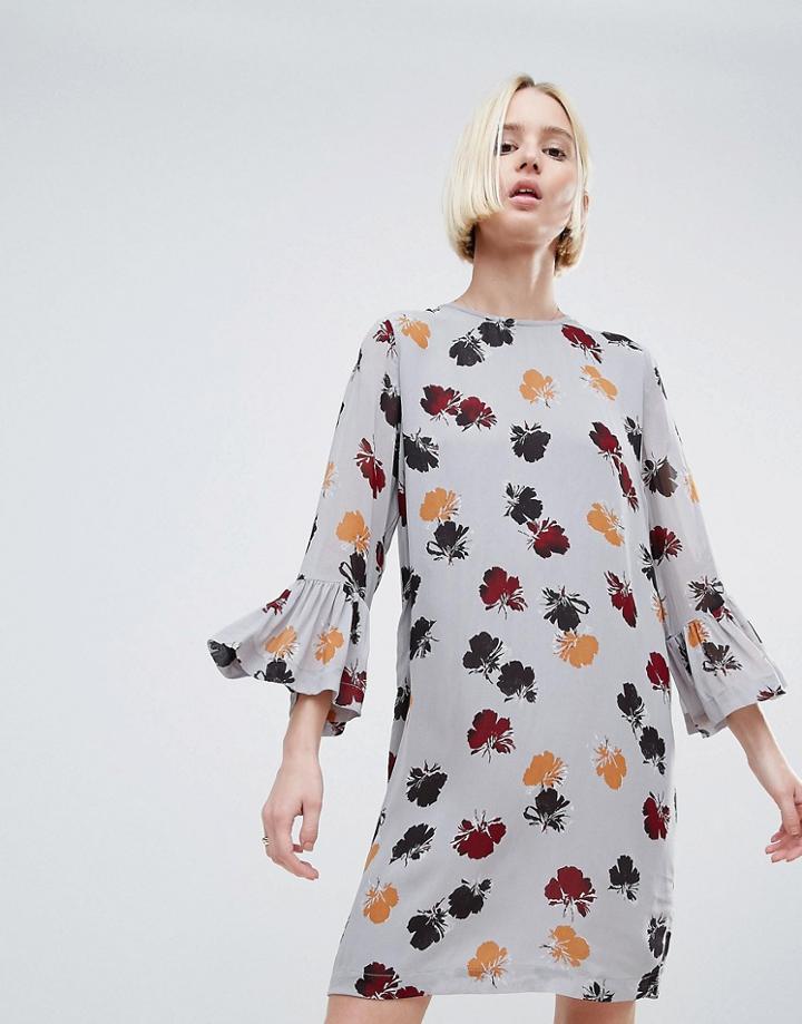 Ganni Bartlette Floral Sheer Georgette Shift Dress - Navy