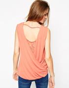Asos Top In Crepe With Twist Back And Lace Insert - Nude