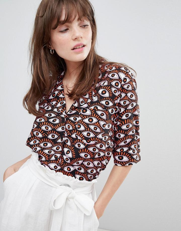 Monki Eyes Print Cropped Blouse - Multi