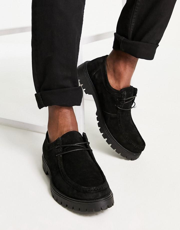 Asos Design Shoes In Black Suede With Apron Seam Detail