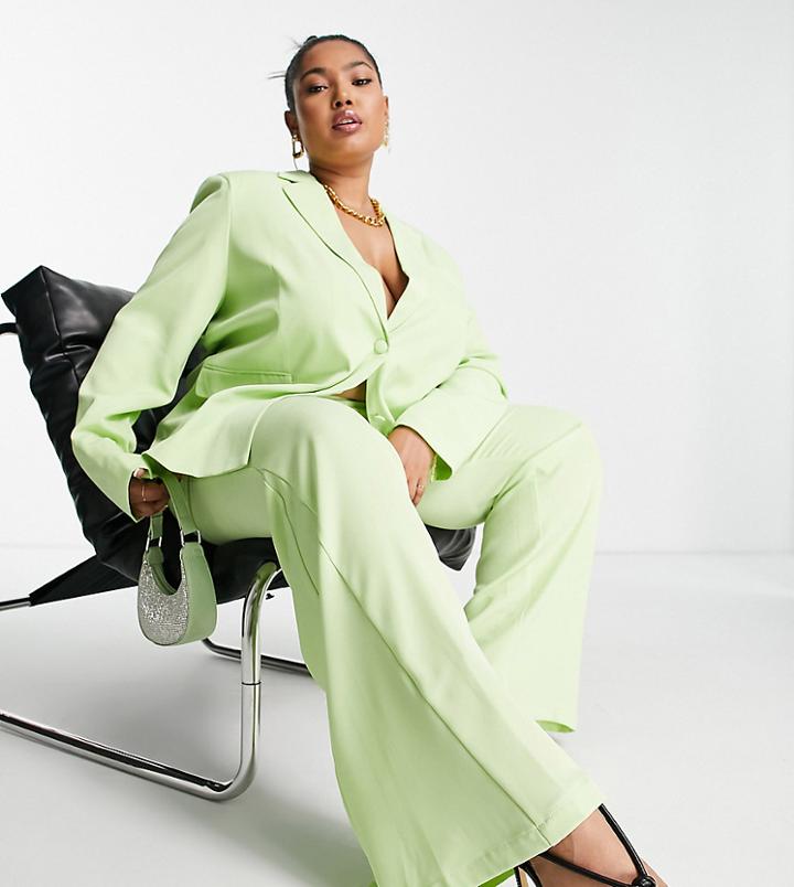 Extro & Vert Plus High Waisted Flare Pants In Lime Green