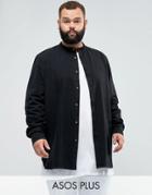Asos Plus Regular Fit Longline Denim Shirt In Black - Black