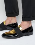 Asos Smart Loafers In Black And Gold Patent Leather - Black