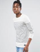 Selected Homme 100% Cotton Crew Neck Knitted Stripe Sweater - Cream