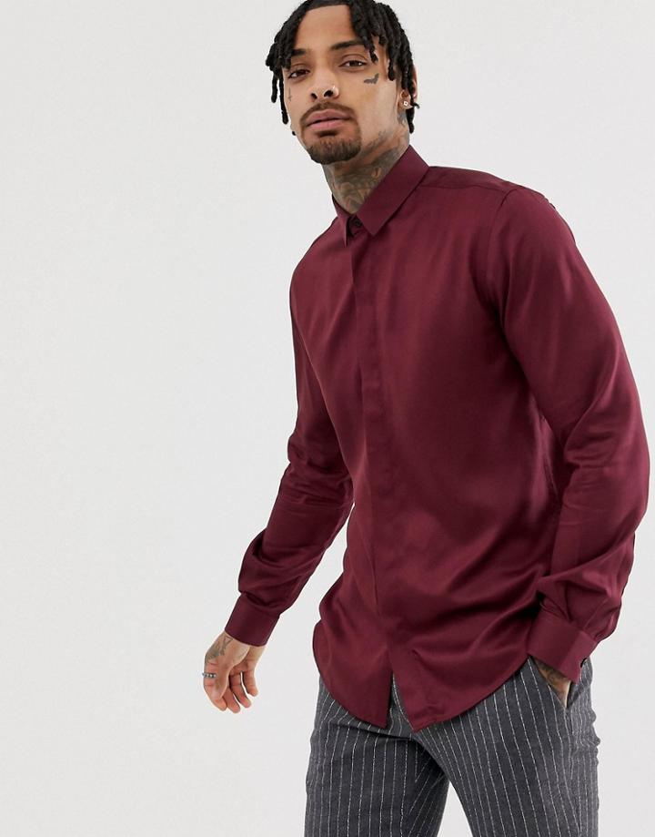 Twisted Tailor Super Skinny Shirt In Burgundy-red