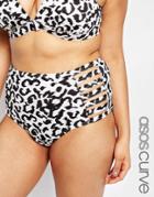 Asos Curve Snow Leopard Print Lattice Side High Waist Bikini Bottom - Snow Leopard Print