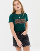 New Look Slogan Animal Print Tee In Dark Green - Green