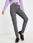 Pieces High Waisted Pants In Purple Check-multi