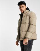 Brave Soul Funnel Neck Puffer Jacket In Sand-neutral
