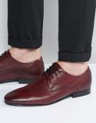 Asos Lace Up Shoes In Burgundy Leather With Perforation - Red