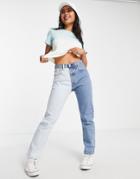 Levi's 501 Crop Jeans In Lightwash Blue And White