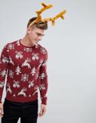 Solid Holidays Sweater In Wool With Fairisle - Red