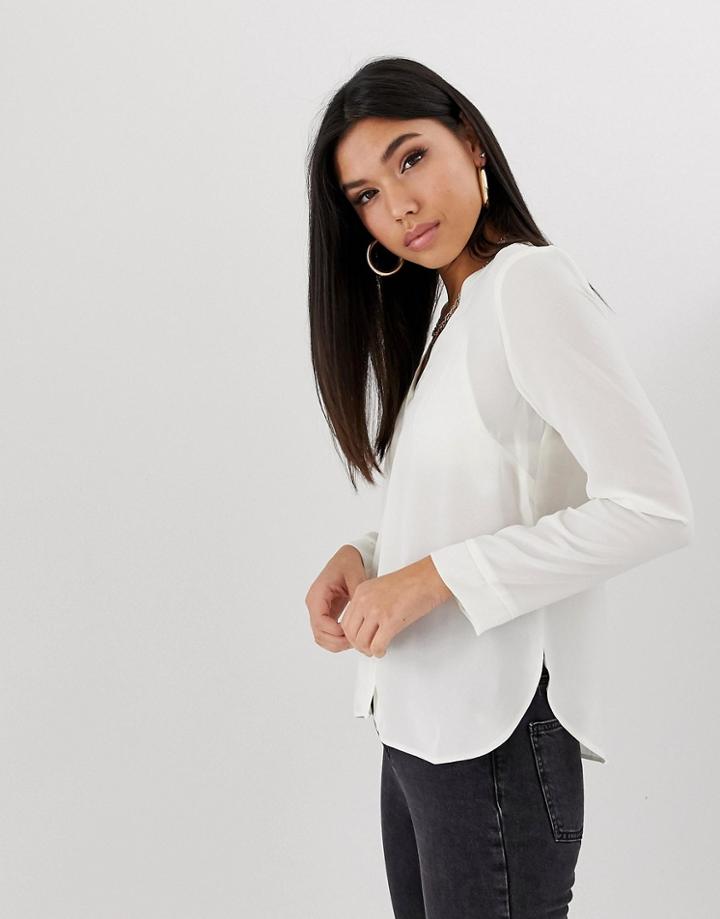 Asos Design Long Sleeve V Neck Blouse-white