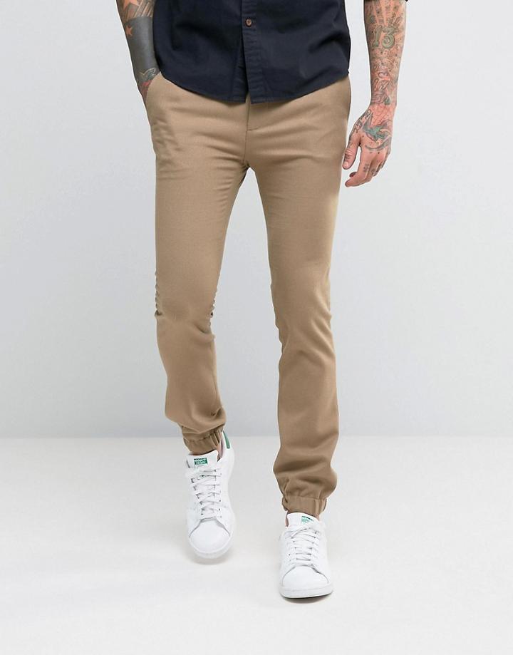 Asos Extreme Super Skinny Wool Look Smart Joggers In Tan - Tan