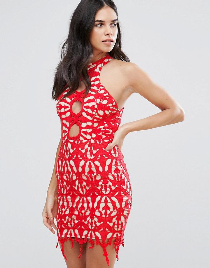 Love Triangle Lace Pencil Dress - Red