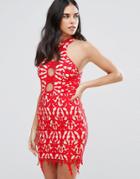 Love Triangle Lace Pencil Dress - Red