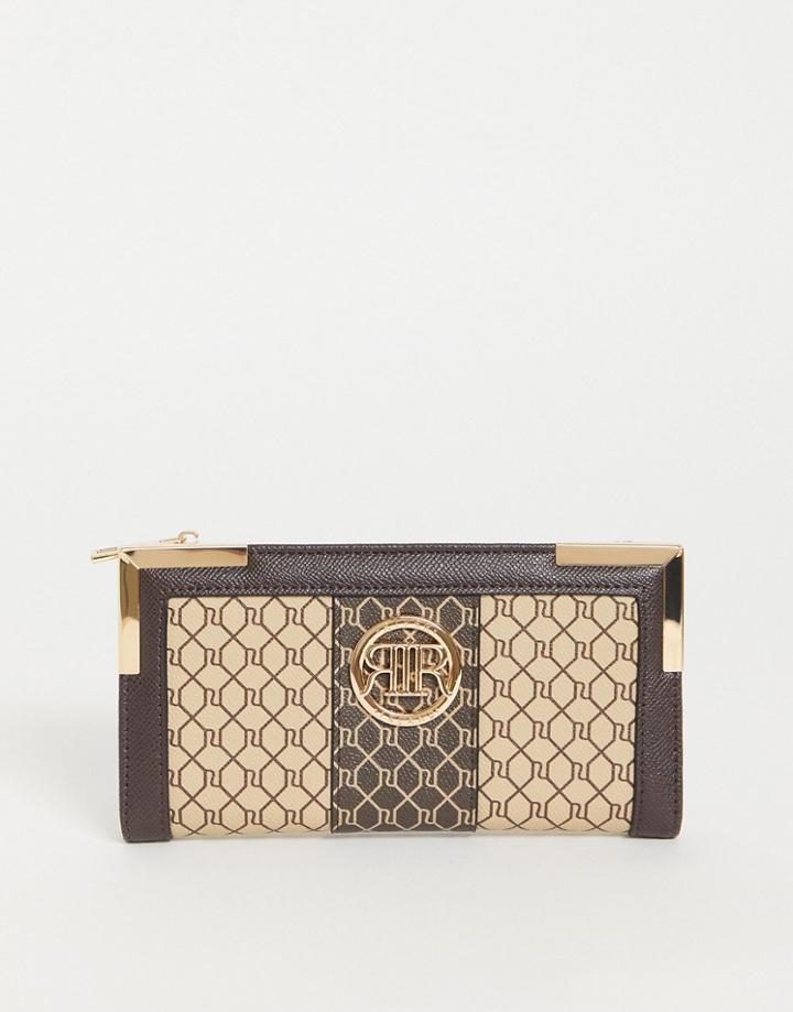 River Island Monogram Floral Foldout Wallet In Brown