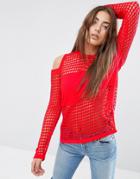 Asos Sweater In Mesh With Cold Shoulder - Red