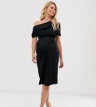 Asos Design Maternity Pleated Shoulder Pencil Dress-black
