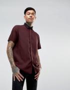 Asos Regular Fit Shirt With Metallic Yarn Rib Collar - Green
