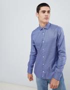 Moss London 100% Cotton Long Sleeve Skinny Shirt In Houndstooth Print - Blue