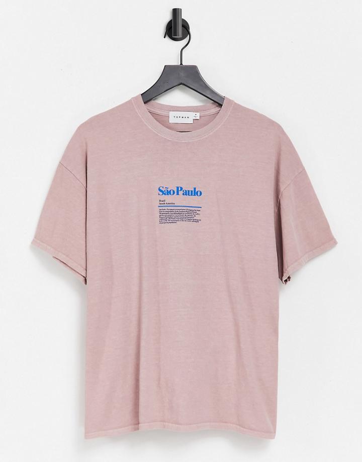 Topman Oversized Tee With Sao Paulo Chest Print In Stone-neutral
