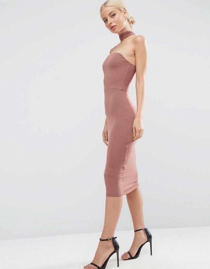 Asos Choker Midi Pencil Dress - Beige