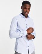 River Island Long Sleeve Smart Poplin Shirt In Blue-blues