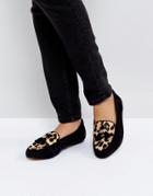Office Fedora Leopard Print Flat Suede Shoes - Black