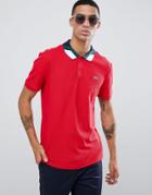 Lacoste Color Block Collar Polo In Red