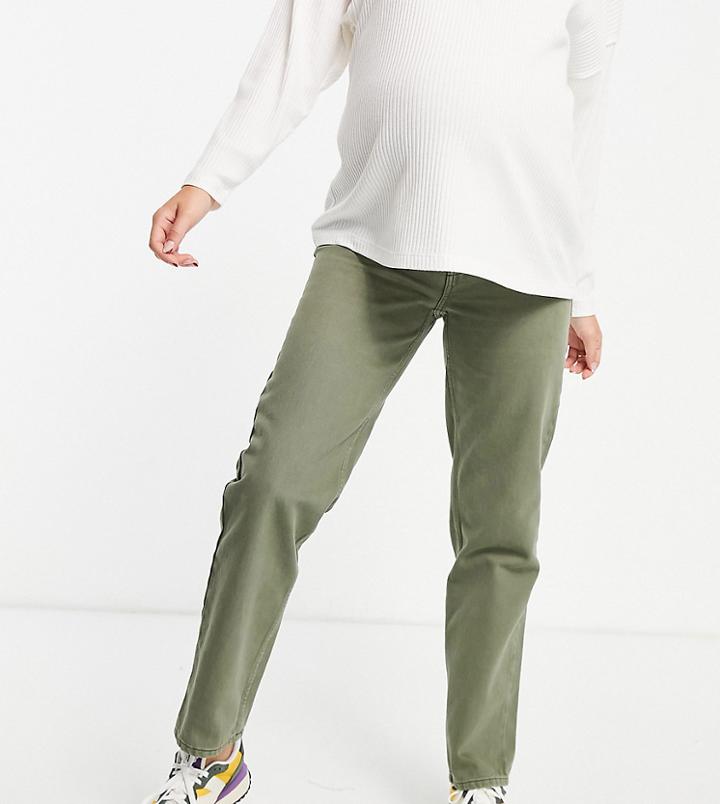 Asos Design Maternity Low Rise Straight Leg Jean In Khaki-green