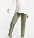 Asos Design Maternity Low Rise Straight Leg Jean In Khaki-green