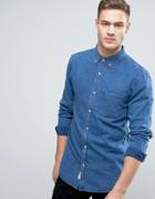 Pull & Bear Regular Fit Denim Shirt In Mid Wash Blue - Blue