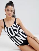 Moschino Logo Print Swimsuit - Black