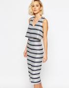Lavish Alice Structured Stripe Body-conscious Midi Dress With Cropped Detail - Multi
