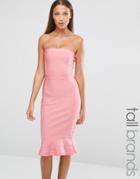 Missguided Tall Exclusive Premium Bandage Frill Hem Dress - Pink