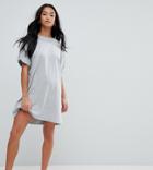 Asos Petite Ultimate Rolled Sleeve T-shirt Dress With Tab - Gray