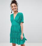 Asos Tall Soft Mini Dress With Tiers - Green