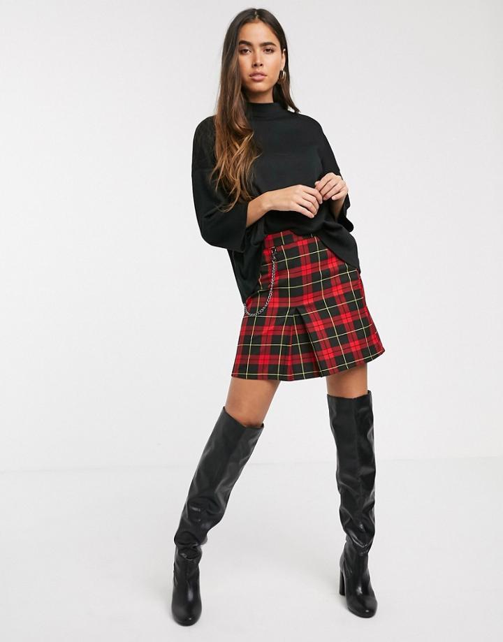 Stradivarius Basic Skirt With Chain In Red Check-black