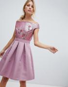 Little Mistress Bardot Sequin Top Mini Prom Dress - Pink