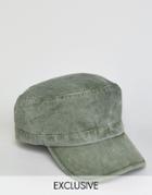 Reclaimed Vintage Washed Army Cap In Khaki - Green